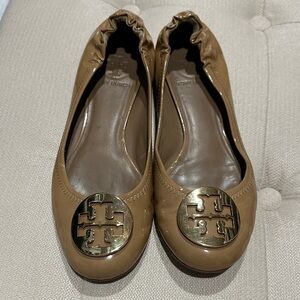 Tory Burch Brown Flats with Gold Logo